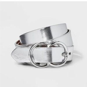A New Day Metallic Silver Faux Leather Casual Belt Size XL